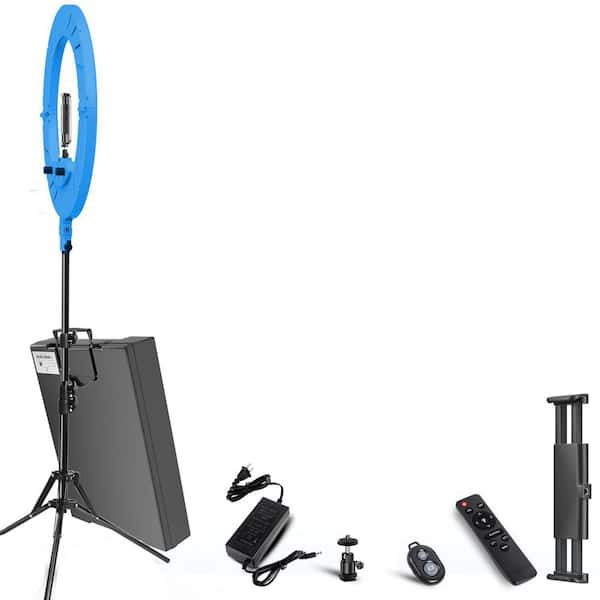18 in. Maya Blue Ring Light with 55W 6700K Dimmable LED Tripod Stand Remote Case CRI95 for Camera Phone Studio