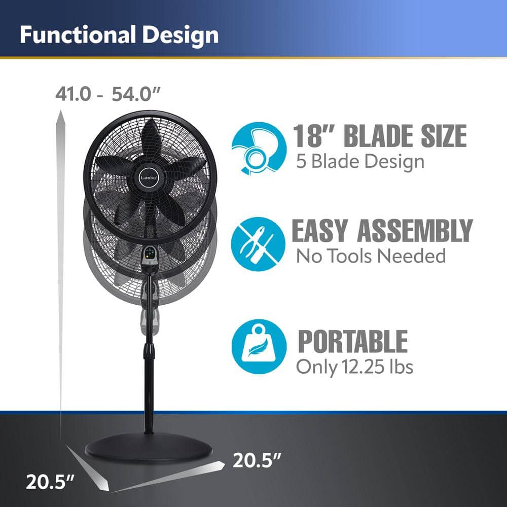 Black 54" Adjustable Height Oscillating Pedestal Fan with Remote
