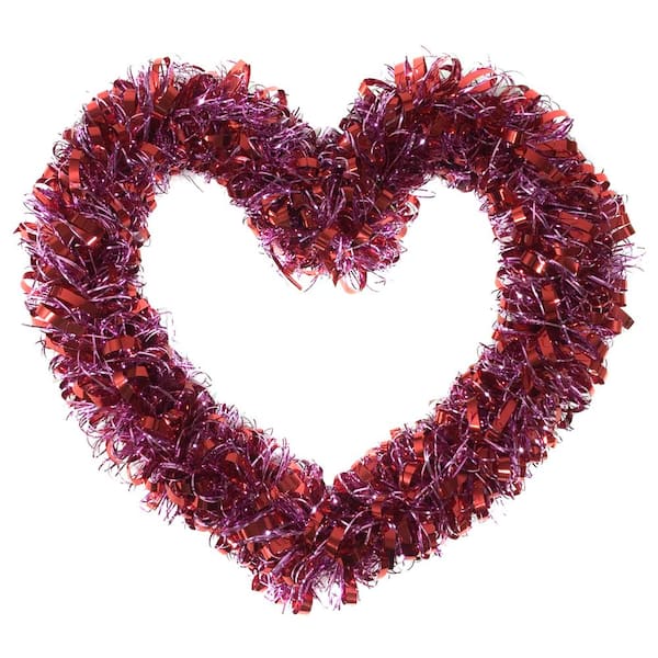 Brite Star 17 in. Artificial Valentine Red/Pink Tinsel Curly Wreath