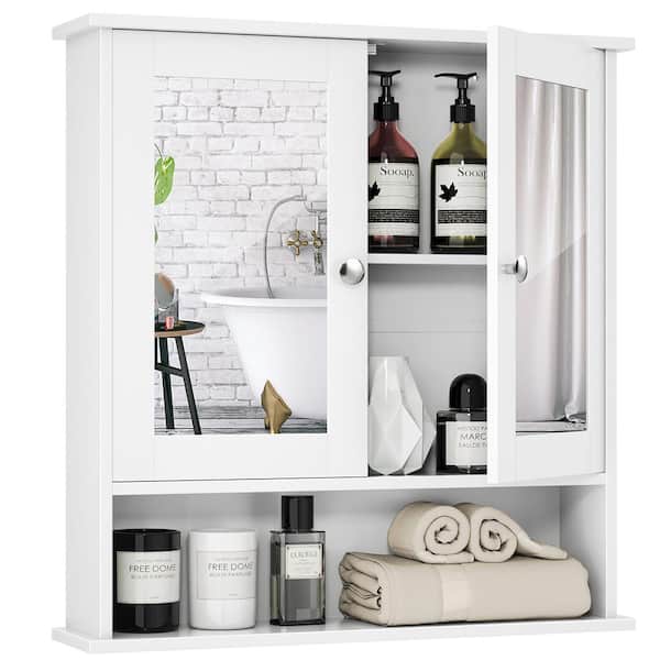 HomCom 23.5-in W x 22.75-in H x 7.75-in D White MDF Wall Mount Bathroom  Cabinet with 3-Shelf 801-085