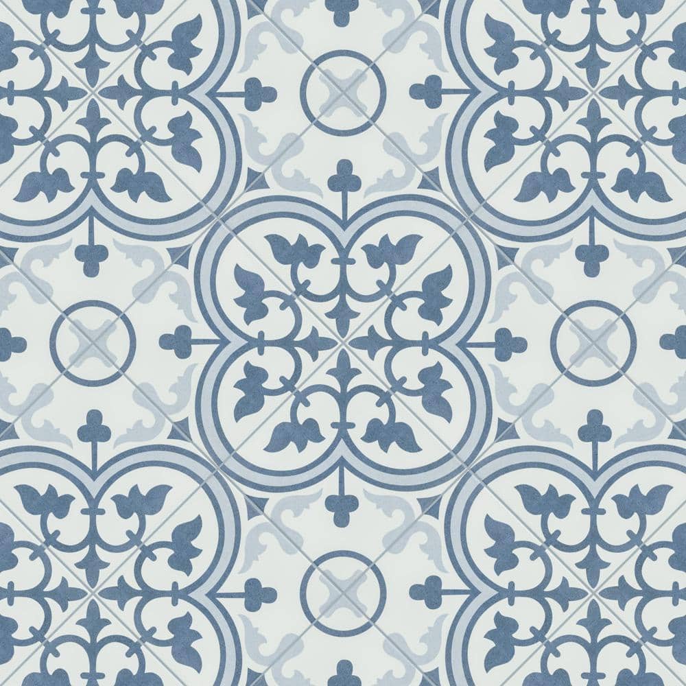 Arte 10" x 10" Blue and White Porcelain Patterned Tile