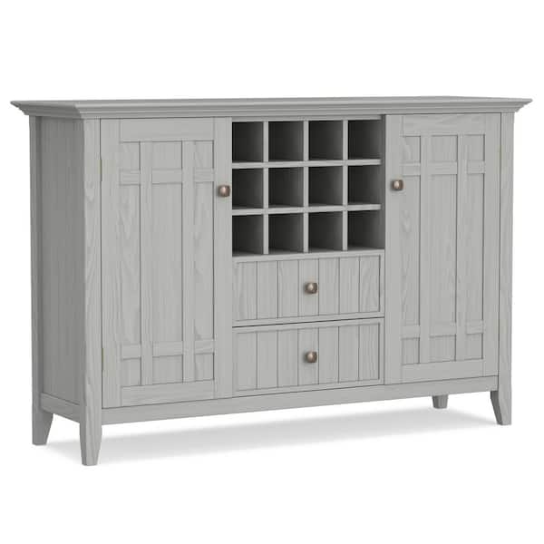 Simpli Home Bedford Fog Grey wood 54 in. Sideboard Buffet and Wine Rack