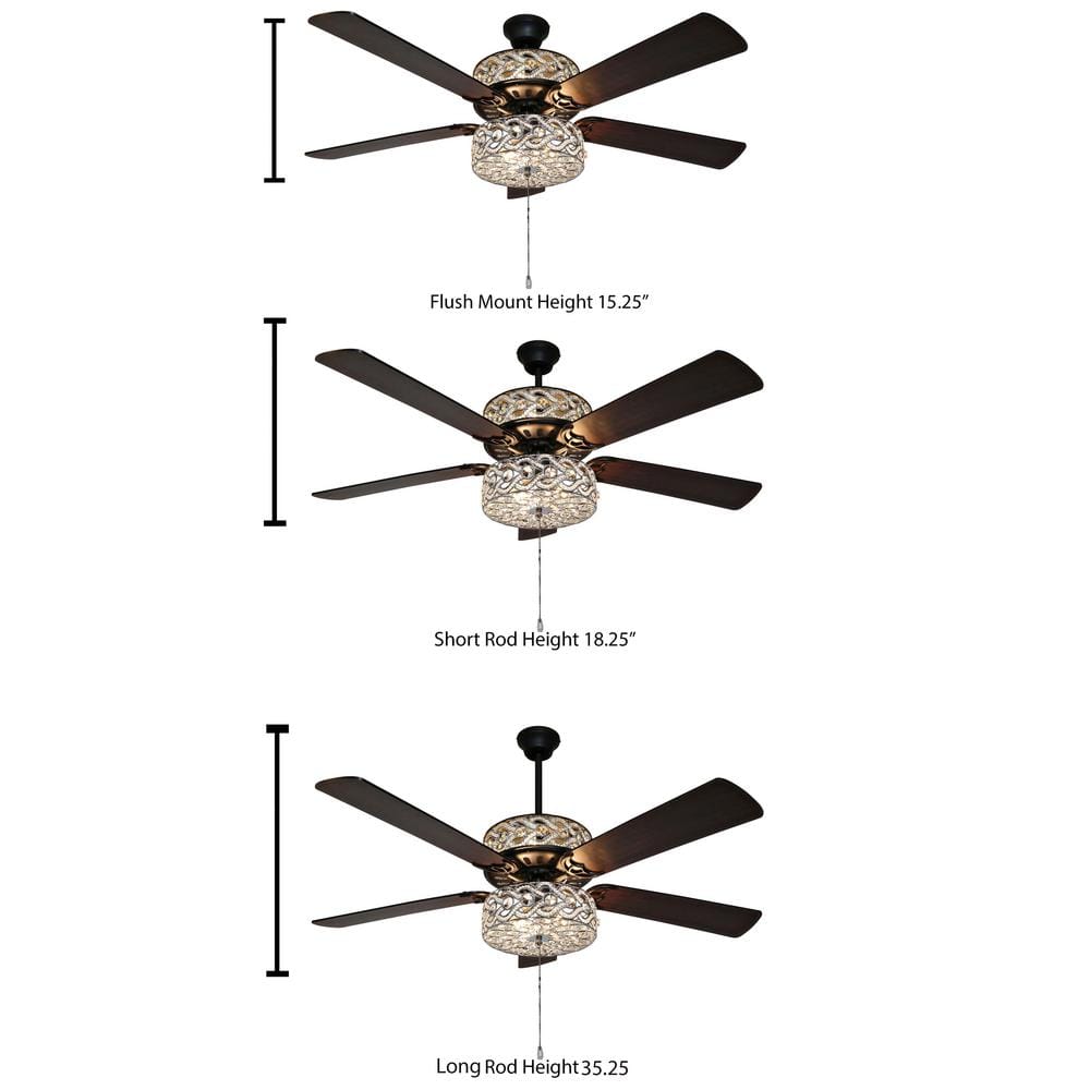 52" Silver and Black Crystal Chandelier Ceiling Fan with Reversible Blades