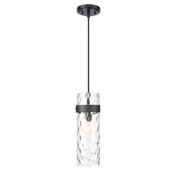 Unbranded Fontaine 5.75 in. Matte Black 1 Light Pendant with Clear Water Glass Shade