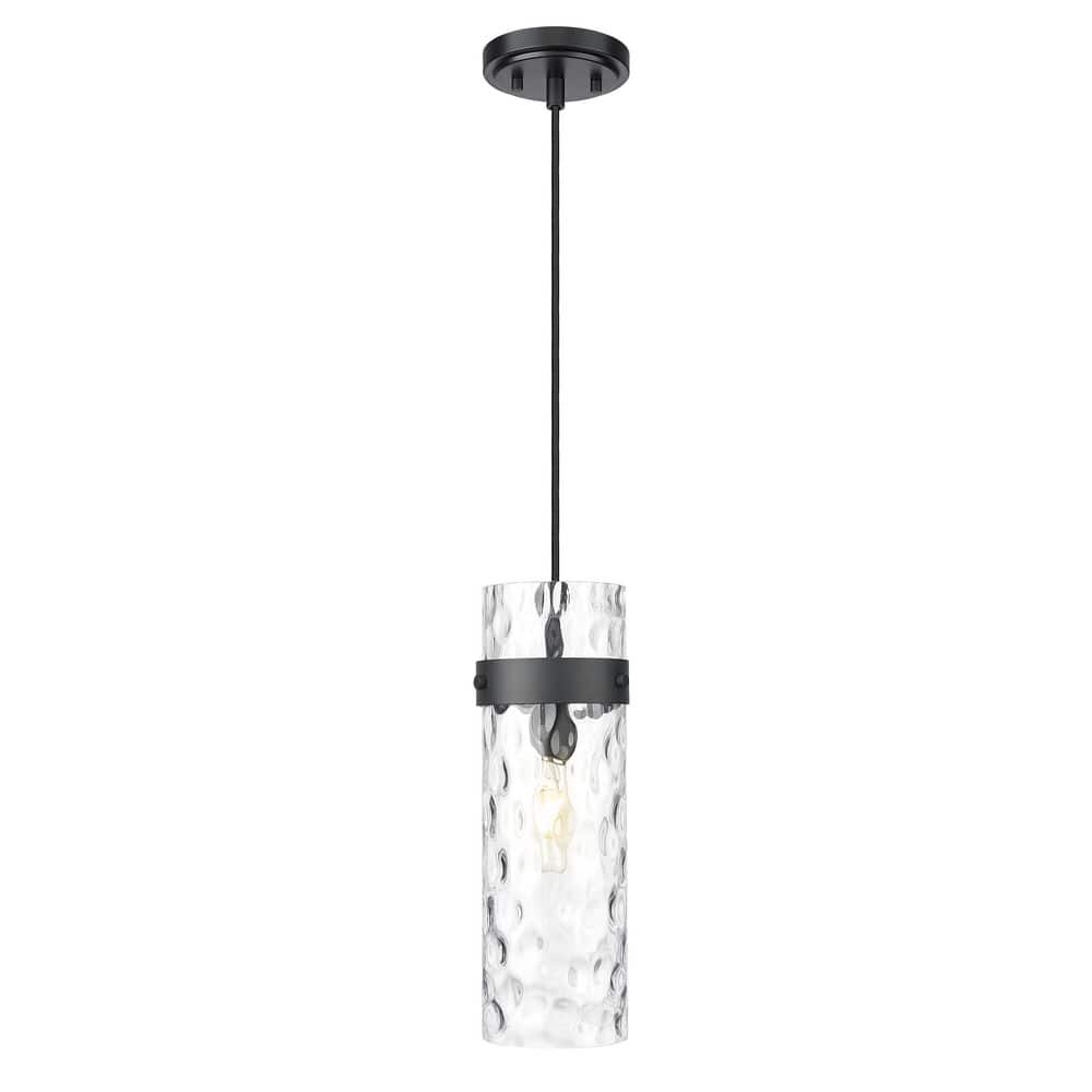 Fontaine 5.75 in. Matte Black 1 Light Pendant with Clear Water Glass Shade