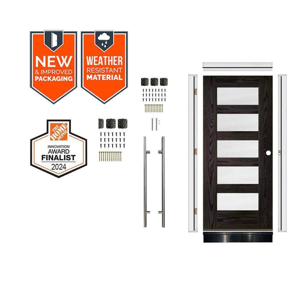 DIY Faux Pivot 36x79 in. 5-Lite Frosted Glass Left-Hand Baby Grand Stain Fiberglass Front Door Kit w/Quick Assemble Jamb price history on PriceWatchPro