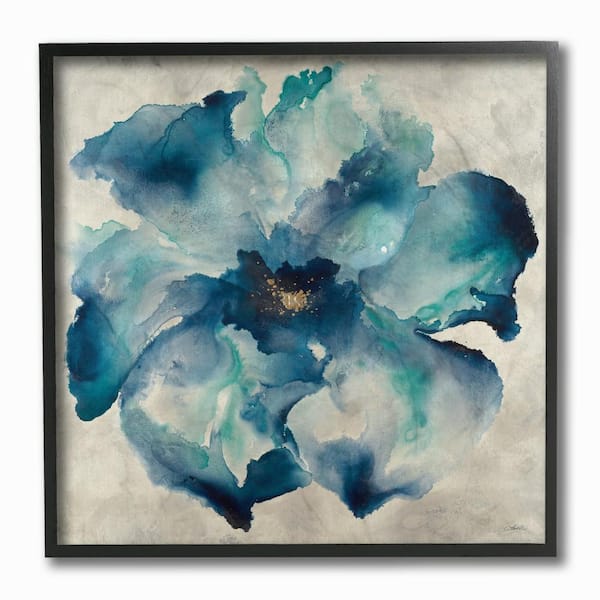 Stupell Industries 12 in. x 12 in. "Dark Misty Blue Watercolor Flower Painting" by Artist Third and Wall Framed Wall Art