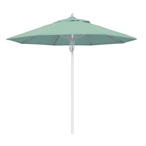 California Umbrella 9 ft. Silver Aluminum Commercial Fiberglass Ribs Market Patio Umbrella and Pulley Lift in Spectrum Mist Sunbrella