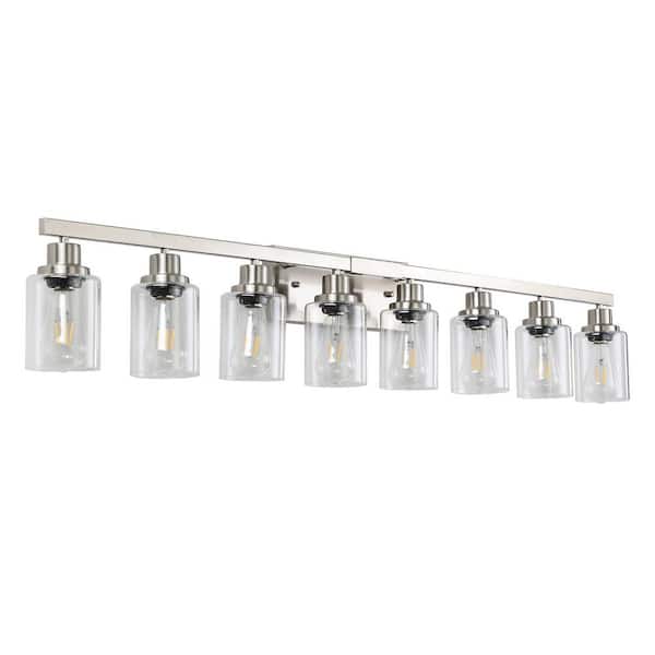 51.2" 8-Light Rustic Nickel Bathroom Vanity Light with Clear Glass Shades for Mirror, Vanity (Bulb Not Included)