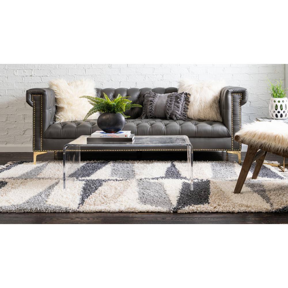 Gray Geometric Shag Synthetic 4' x 6' Kids Area Rug