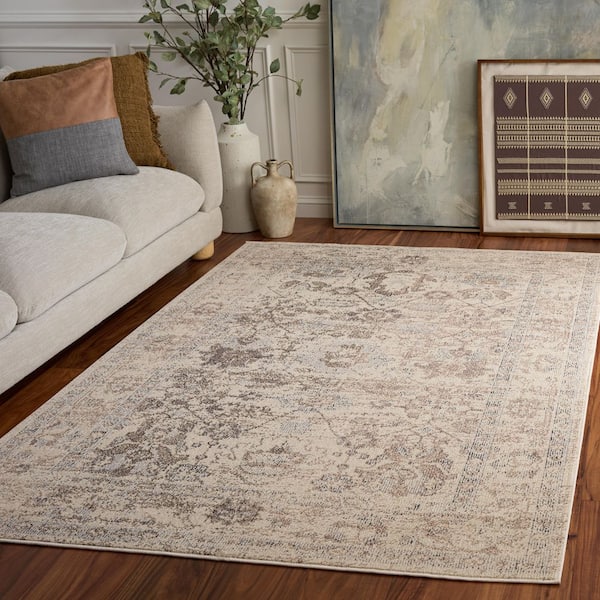 Madison 7 ft. x 7 ft. Square Ivory/Beige Gray Vintage Distressed Floral Area Rug