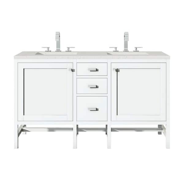 James Martin Vanities Addison 60.0 in. W x 23.5 in. D x 35.5 in. H Bathroom Vanity in Glossy White with Lime Delight Silestone Quartz Top
