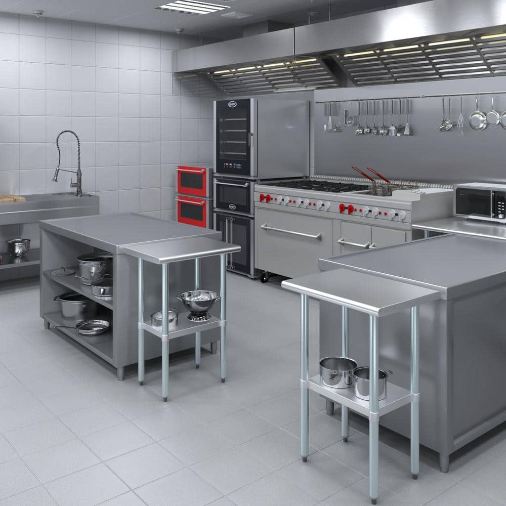 24" Stainless Steel Prep Table with Galvanized Undershelf