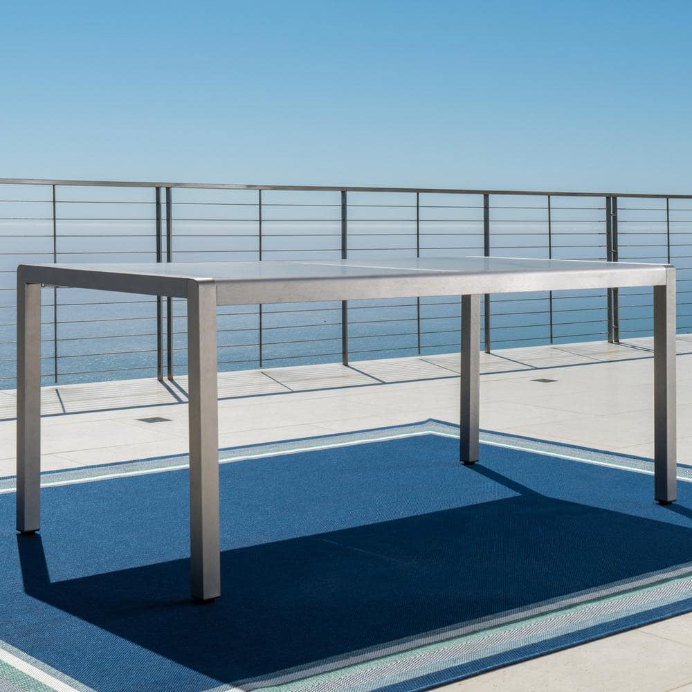 Sleek Aluminum and Opaque Glass Modern Outdoor Dining Table