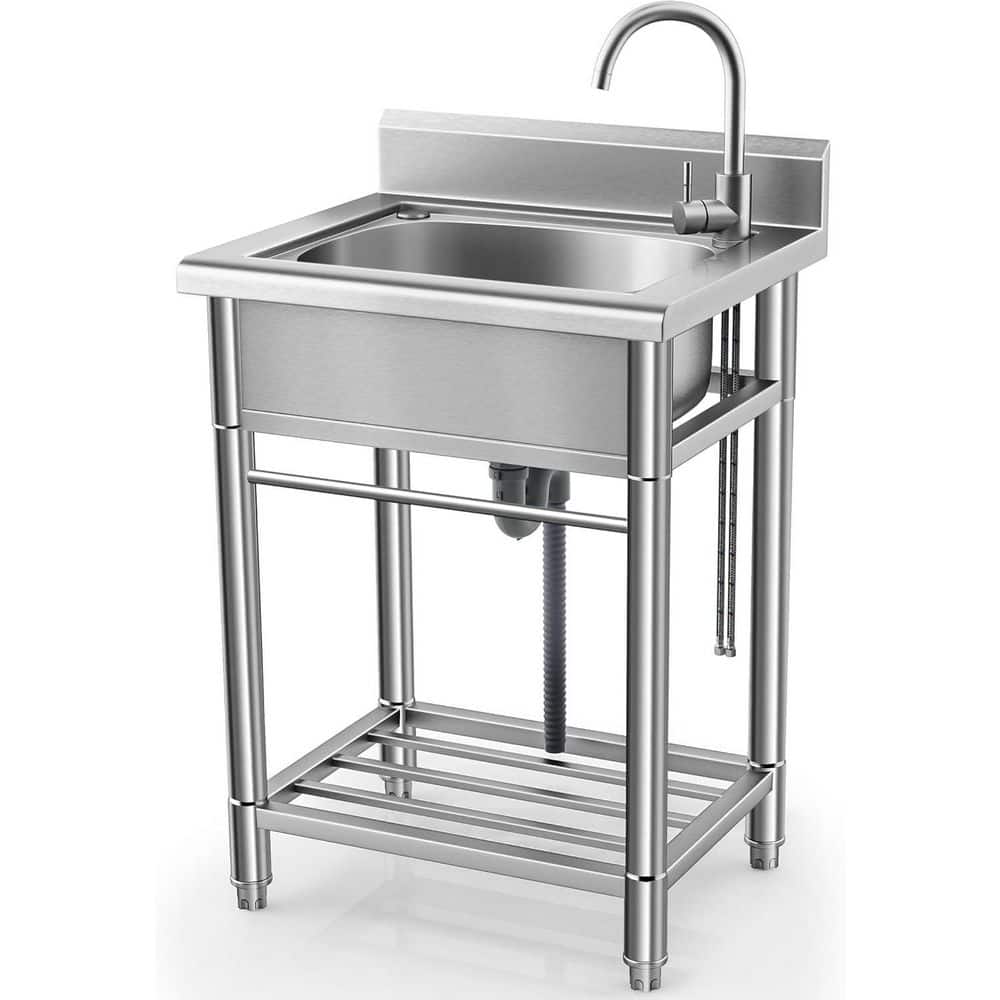 Utility Sink Free Standing Single Bowl Kitchen Sink with Cold and Hot Water Pipe Stainless Steel Sink for Laundry Room price history on PriceWatchPro