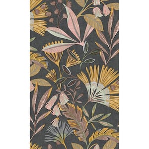 Black Tropical Flowers and Trees Botanical Printed Non-Woven Paper Non Pasted Textured Wallpaper 57 sq. ft.