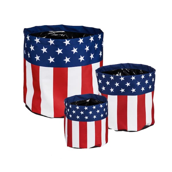 Evergreen Patriotic Round Fabric Planters, (Set of 3)