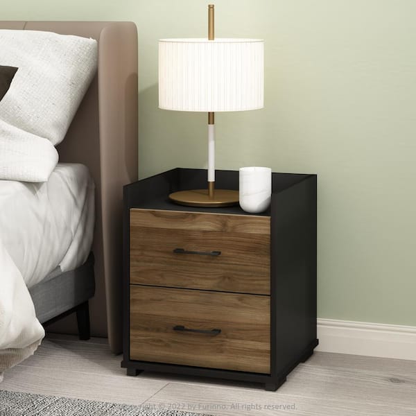 Furinno Tidur Modern Columbia Walnut/Black 2-Drawer Chest Nightstand