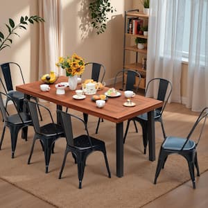 9-Piece Outdoor Dining Set Nature Brown Acacia Wood Table and 9 Metal Chairs