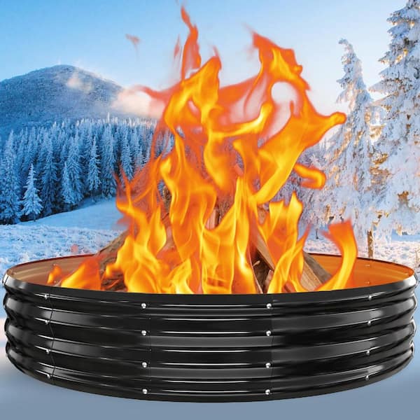 72 in. Fire Pit Ring Heavy Duty Wood Burning Black 1 Piece