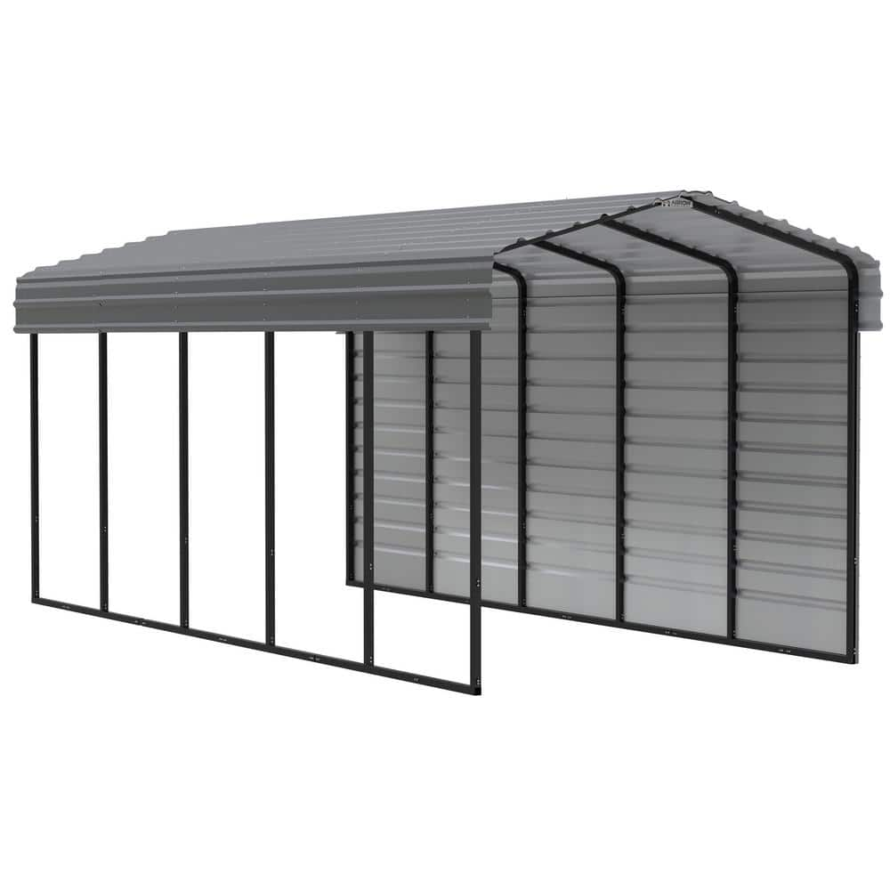 Arrow 10 ft. W x 24 ft. D x 9 ft. H Charcoal Galvanized Steel Carport with 1-sided Enclosure