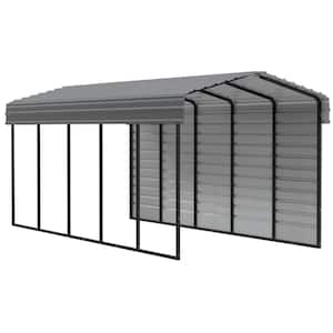 10 ft. W x 24 ft. D x 9 ft. H Charcoal Galvanized Steel Carport with 1-sided Enclosure