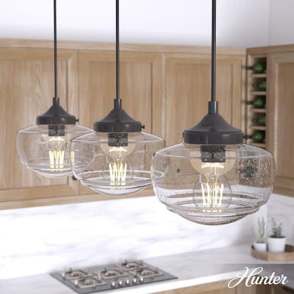 Hunter Saddle Creek 3-Light Noble Bronze Island Chandelier with Clear Seeded Glass Shades