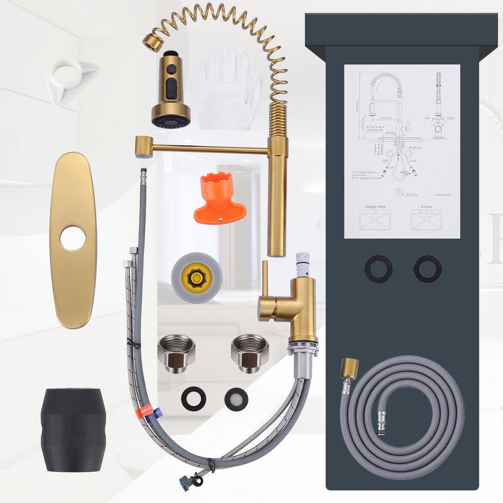 Gold Stainless Steel Pull Down Kitchen Faucet with Spray