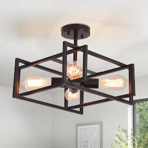 14.96 in. 4-Light Geometric Black Modern Semi-Flush Mount Ceiling Light with No Bulbs Included