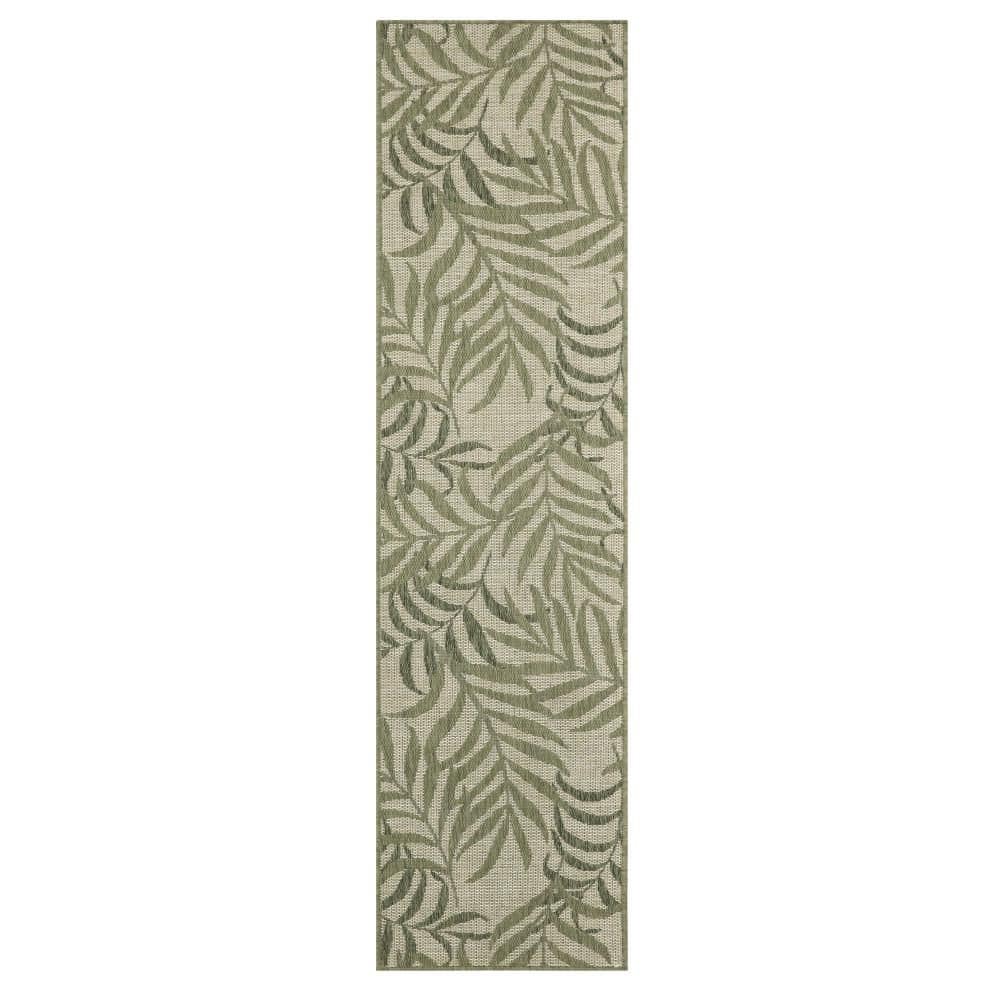 Ivory Green Tropical Floral Synthetic Runner Rug 2' x 8'
