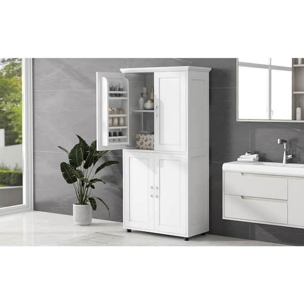 31.29 in. W x 15.64 in. D x 62.28 in. H White MDF Freestanding Linen Cabinet with Adjustable Shelf
