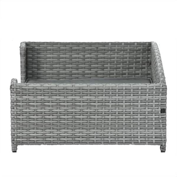 Cesicia Dark Gray Medium Outdoor Furniture Pet Patio Furniture Seasonal PE Wicker Pet Furniture Dog Bed with Canopy