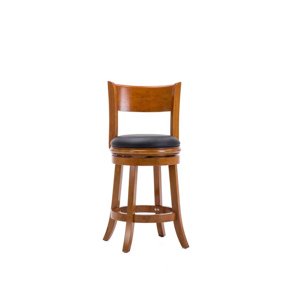 Palmetto 24" Fruitwood Swivel Counter Stool with Leather Cushion
