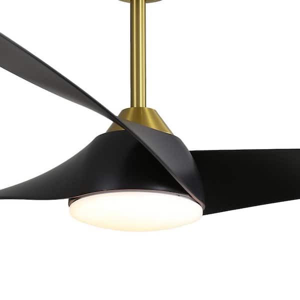 Breezary Hector III 52 in. Indoor Gold Ceiling Fan with Integrated LED Light, Black Propeller Blades and Remote Control Included