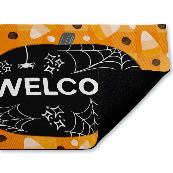 Welcome Pumpkin Candy Corn Orange 18 in. x 30 in. Polyester Non-Slip Outdoor Door Mat