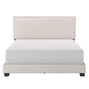 Gayle Faux Leather Nail Head Trim Upholstered Queen Bed, White