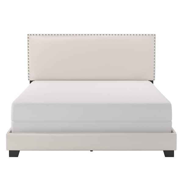 Hillsdale Furniture Gayle Faux Leather Nail Head Trim Upholstered Queen Bed, White