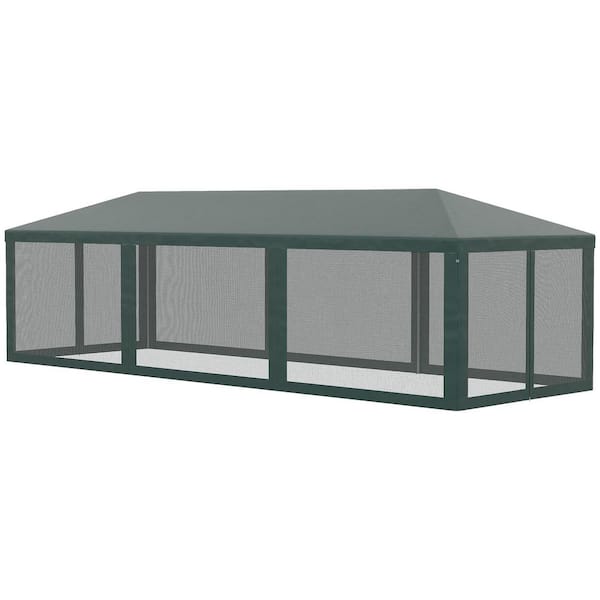 10 ft. x 28 ft. Green Outdoor Party Tent with Protective Mesh Screen Sidewalls