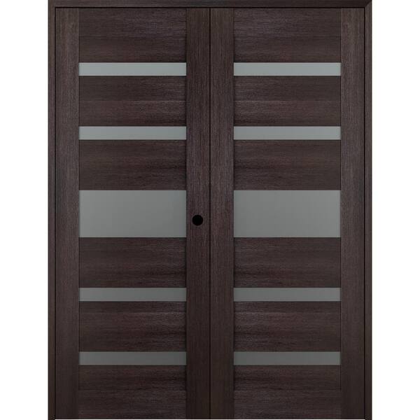 Belldinni Vona 07-05 56 in. x 96 in. Left Hand Active 5-Lite Frosted Glass Veralinga Oak Wood Composite Double Prehung French Door