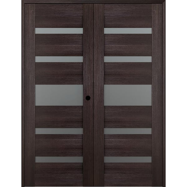 Belldinni Vona 07-05 72 in. x 96 in. Left Hand Active 5-Lite Frosted Glass Veralinga Oak Wood Composite Double Prehung French Door