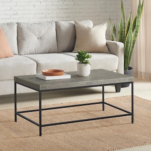 41.2 in. Gray Rectangle Pine Solid Wood Industrial Modern Coffee Table