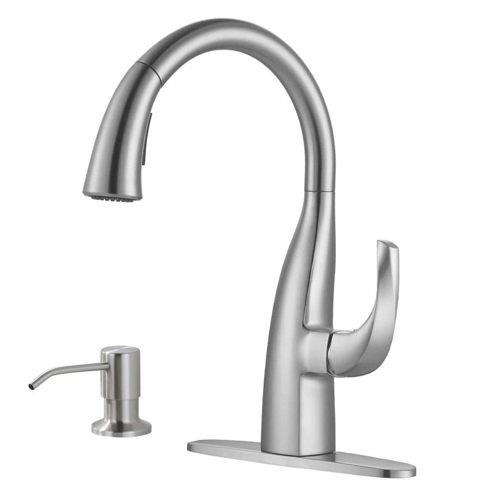 Wowow Single Handle Pull Down Sprayer Kitchen Faucet With Soap Dispenser In Brushed Nickel