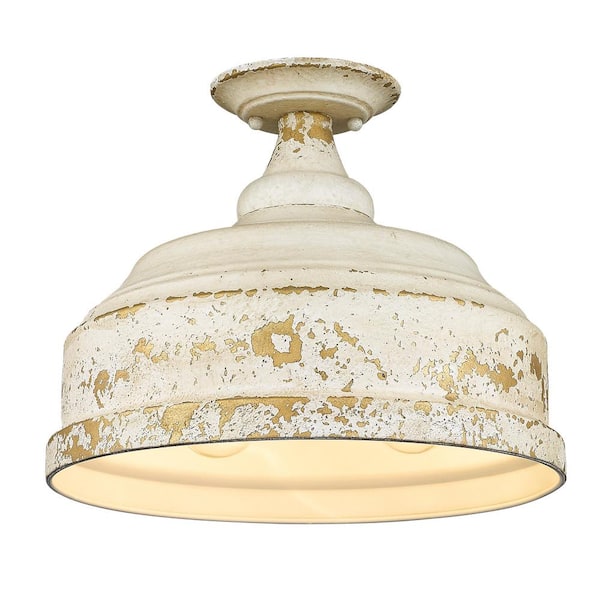 Keating 13.75 in. 3-Light Antique Ivory Semi-Flush Mount