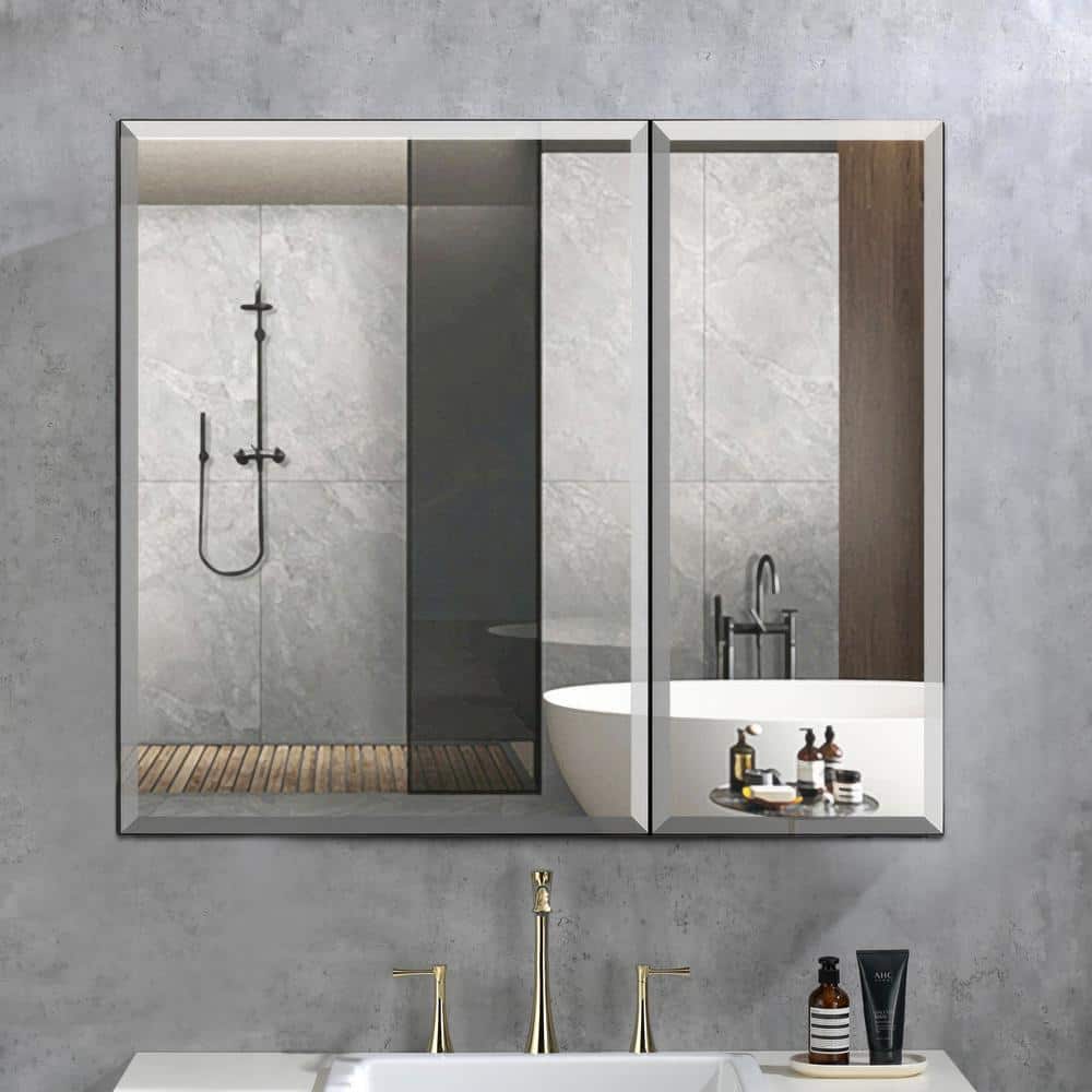 30 in. W x 26 in. H Rectangular Medicine Cabinet with Mirror Large storage