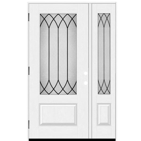 Steves & Sons Regency 51 in. x 80 in. 3/4 Lite Spire Decorative Glass LHOS White Unfinished Fiberglass Prehung Front Door 12 in. SL