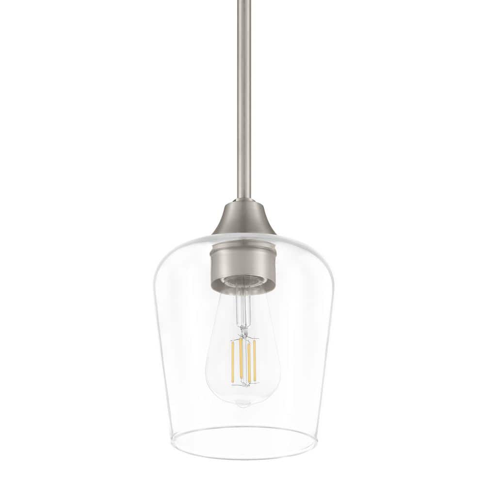Hampton Bay Pavlen 1-Light Brushed Nickel Contemporary Hanging Mini Pendant with Clear Glass Shade -  GS-P070809BN