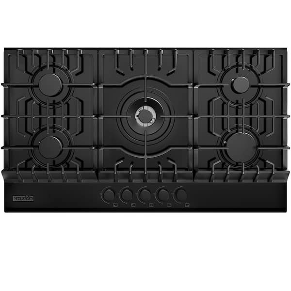 36 in. Gas Stove Cooktop with Italy SABAF 5-Burners NG/LPG Convertible in Black Tempered Glass