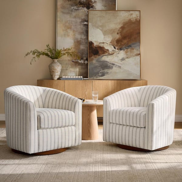 JAYDEN CREATION Teeny Stripe Modern Genuine Leather Swivel Barrel Chair ...