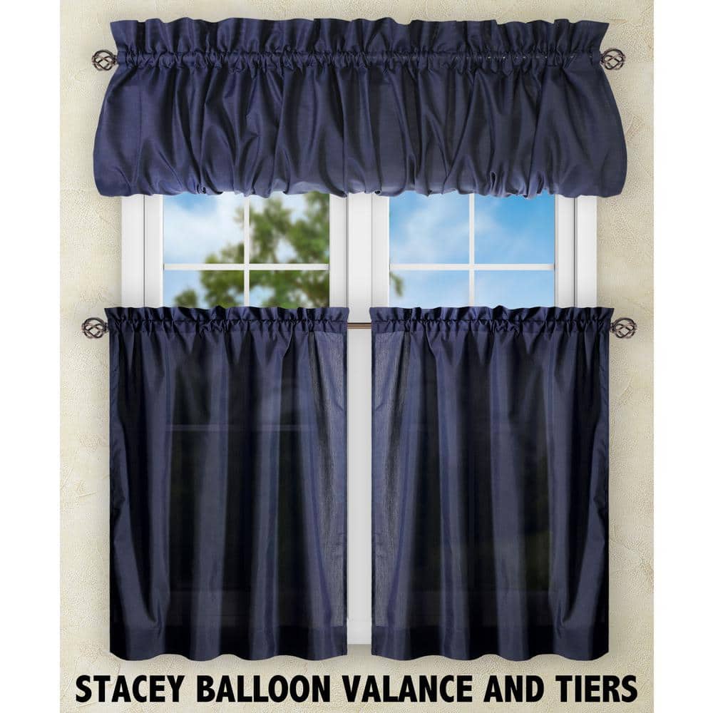 Navy Sheer Cotton Polyester Rod Pocket Window Tier Pair
