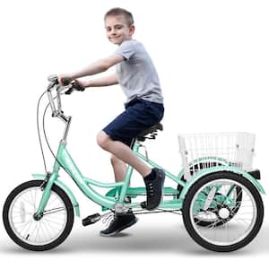 16 in Tricycle for Beginner Riders, Single Speed 3 Wheel Bike, 3 Wheel Bike with Adjustable Height&Rear Basket, Cyan